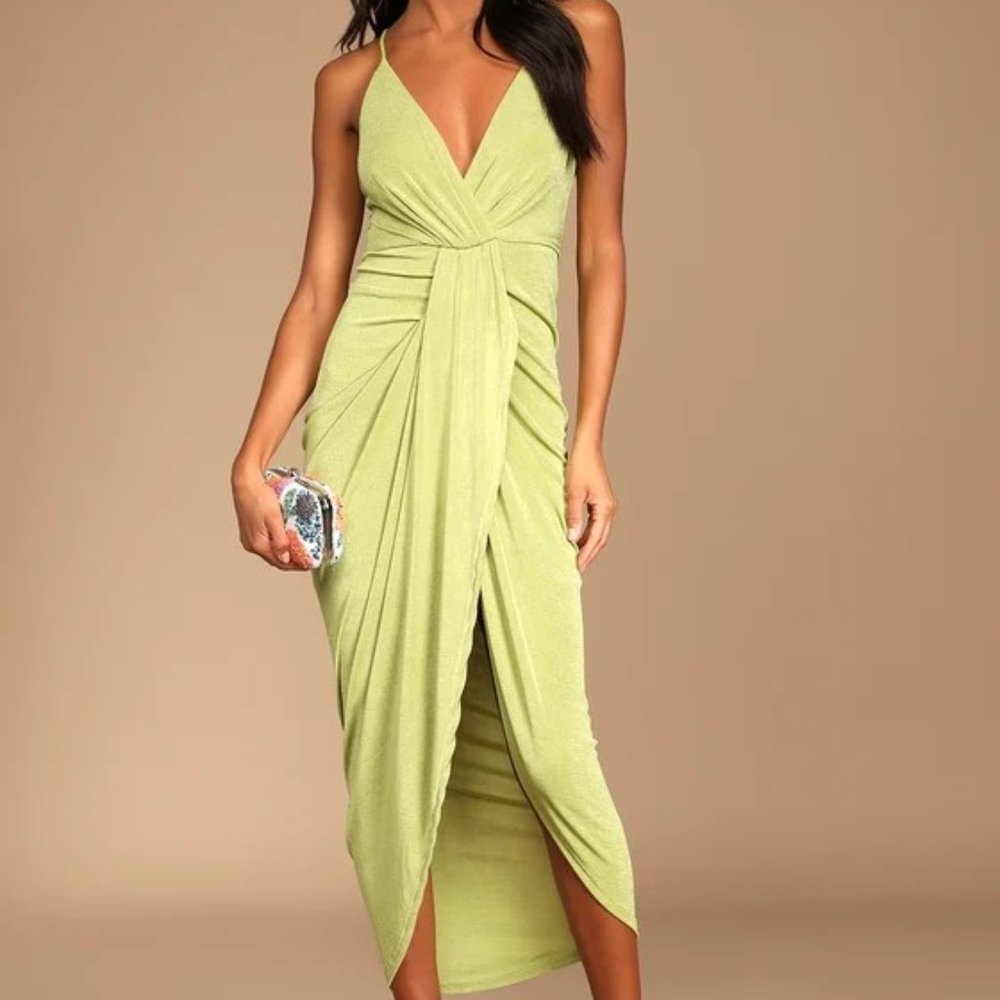 Light Green Surplice Midi Dress - S